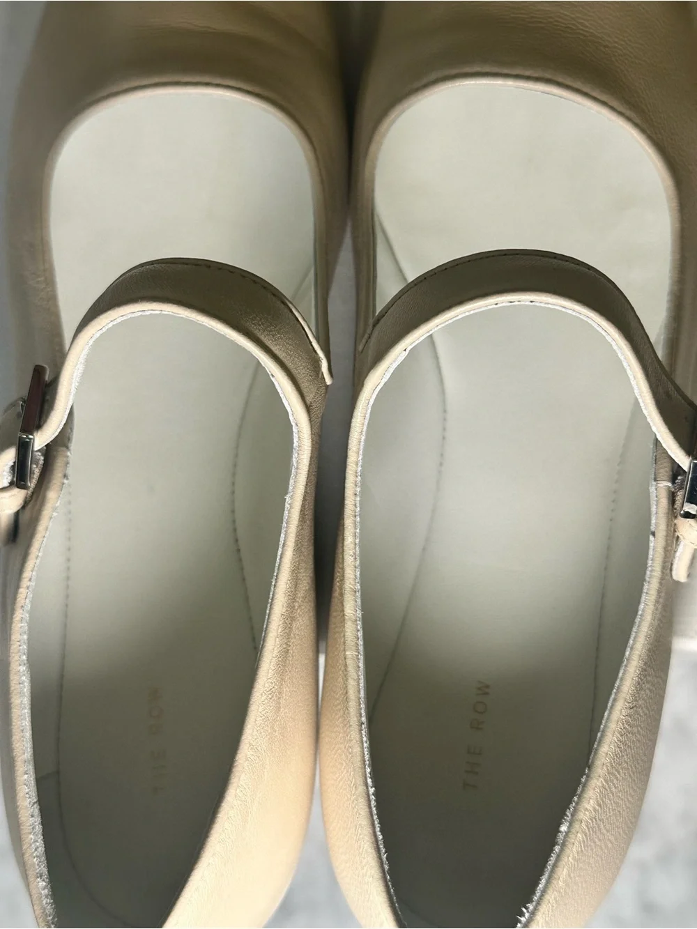 The Row Ava Mary Jane Flats Oatmilk Leather Size 38.5 Ivory Ballet